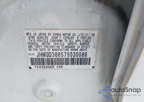 2007 Honda Fit Sport из США, поврежденный, VIN JHMGD38657S030086